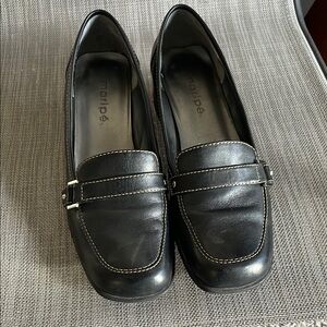 Black Leather Loafers with Metallic Detail
